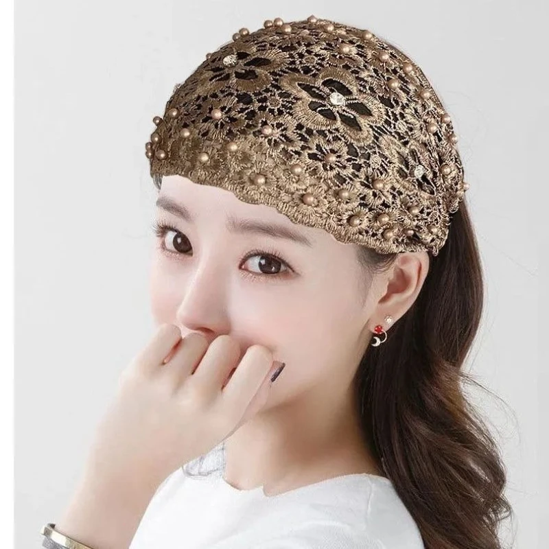 

Women Girl Lace Hollow Bead Hair Accessories Mother Headdress Elastic Hairband Wide Edge Korean Style Headband 2026 New Headwear