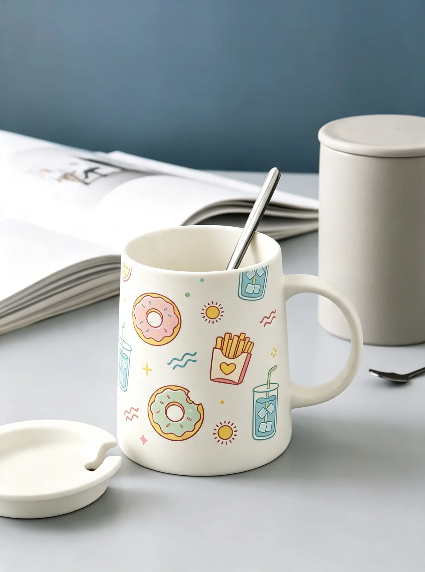 UV DTF Stickers - 4 Sheets Cartoon Snack Donut Fries Soda UV DTF Cup Wraps for Glass Cups DIY Waterproof Scratch Resistant
