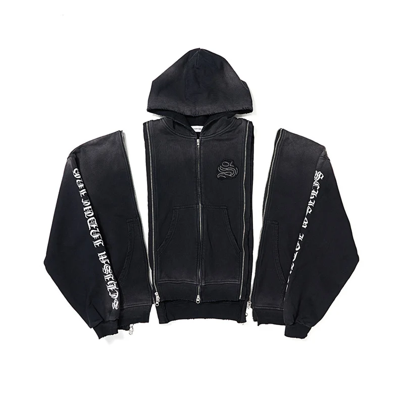 Americano retrò vecchio gradiente cerniera decorativa cardigan con cappuccio personalità vento di strada autunno e inverno moda nuovo maglione