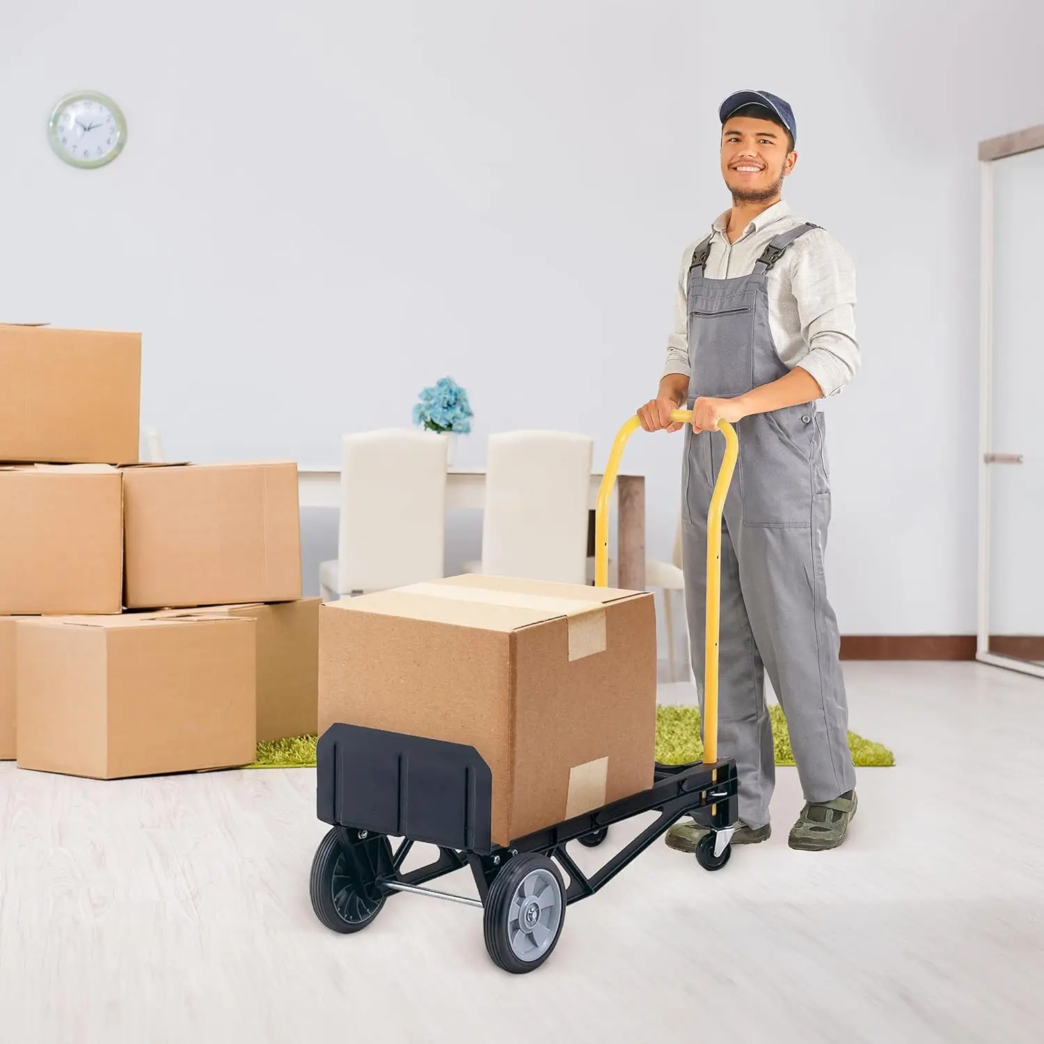 Harper Trucks PJDY2223AKD سعة 400 رطل بإطار نايلون مملوء بالزجاج وعربة مزدوجة قابلة للتحويل وأسود دوللي (عبوتان)