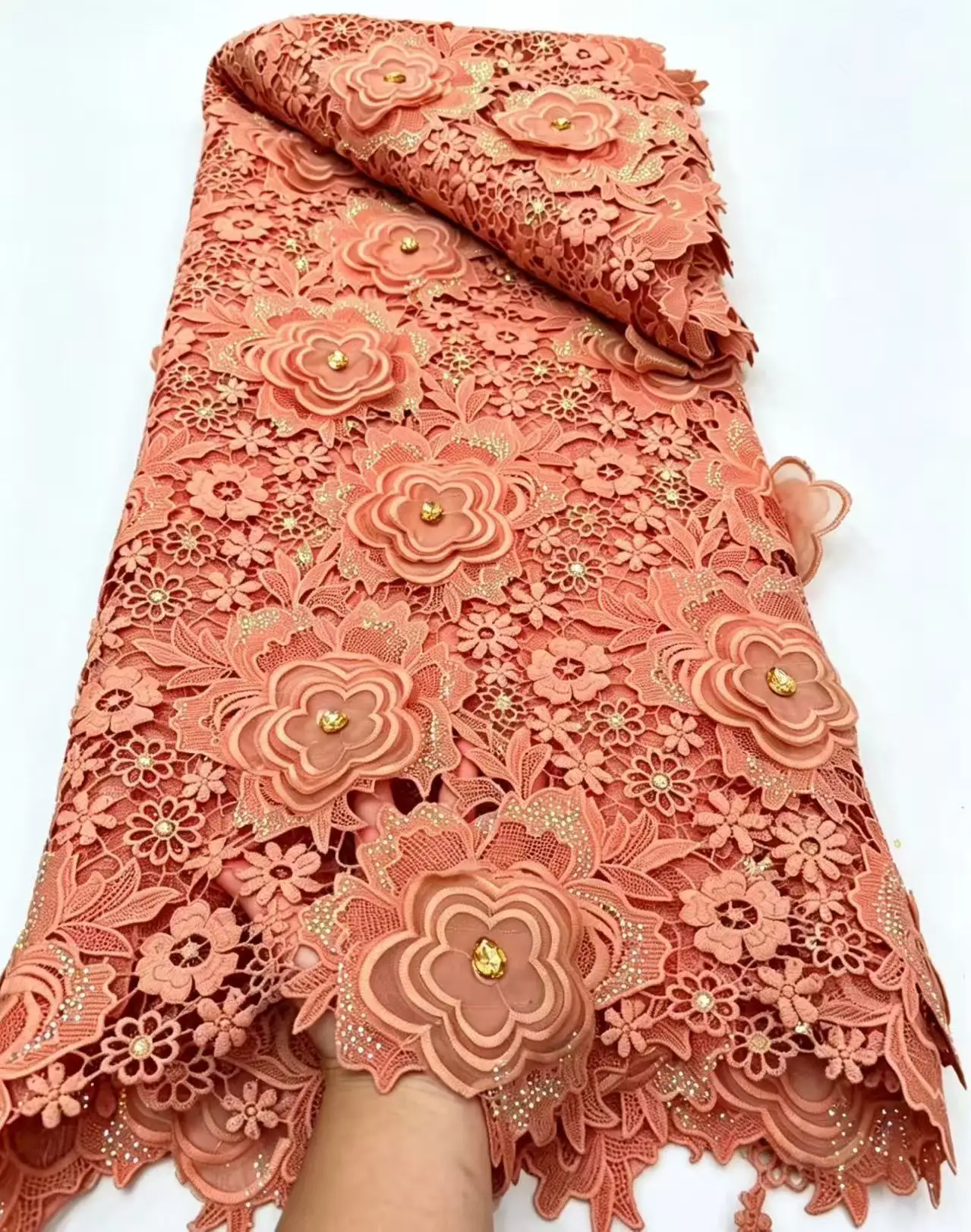 African Fabric for Women Guipure Cord Lace Fabric with Sequins High Quality French Nigerian Wedding Material Luxury 2026