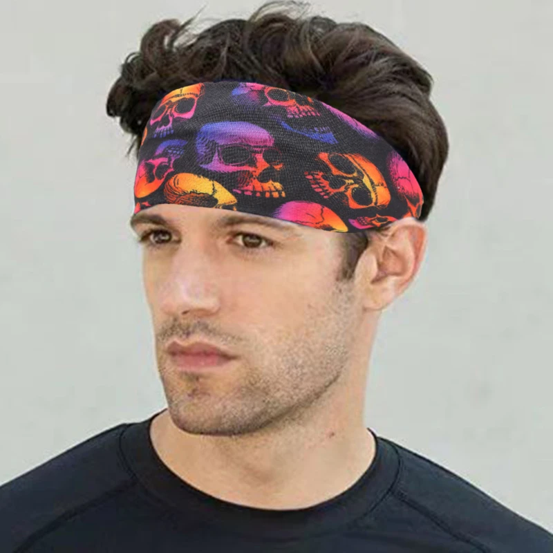 Halloween Skull Spider Web Pumpkin Pattern Sweat Absorption Yoga Running Exercise Headband Bat Ghost Headband for Women