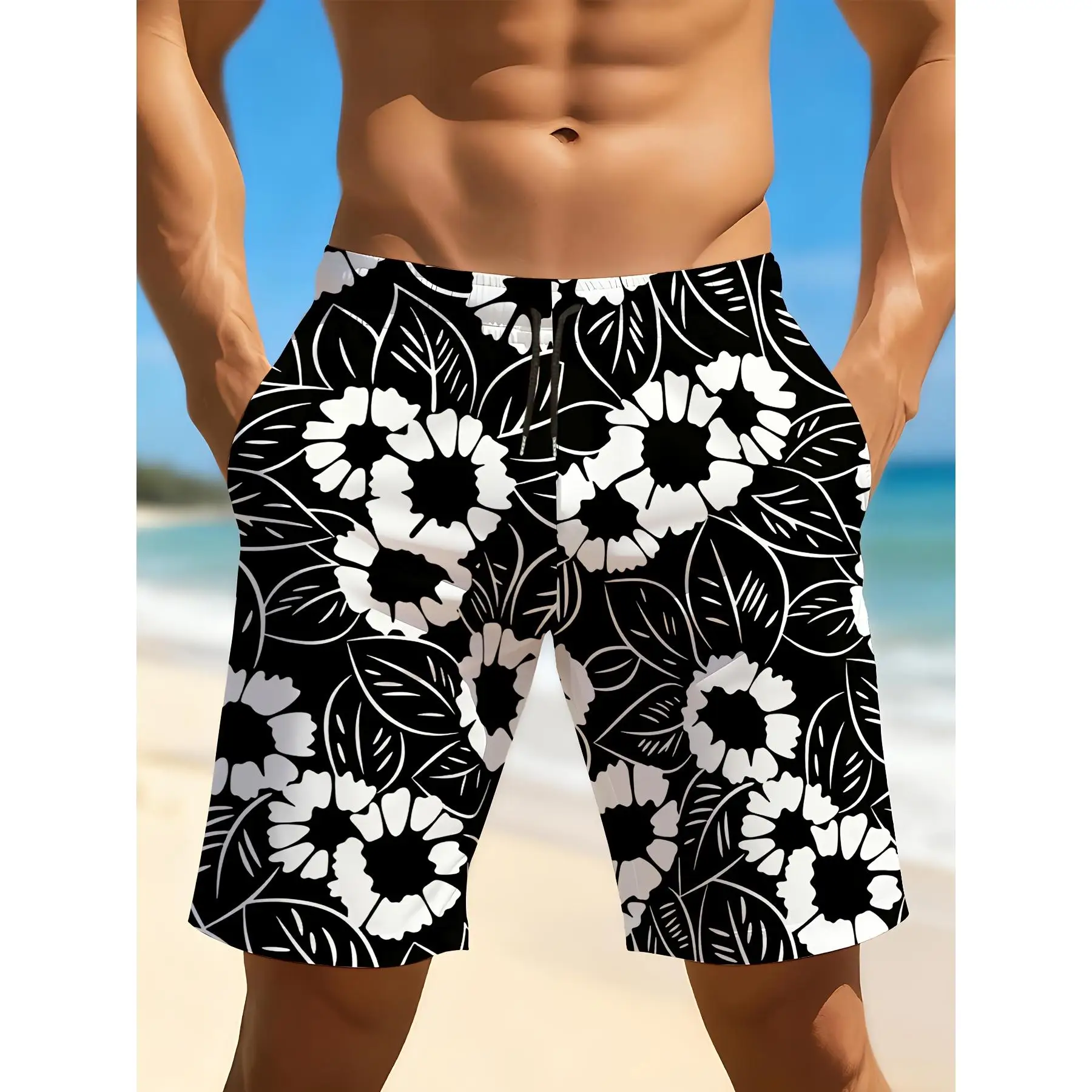 

Быстросохнущие плавки с цветочным принтом — повседневные дышащие пляжные шорты с карманами, эластичным поясом и завязками.