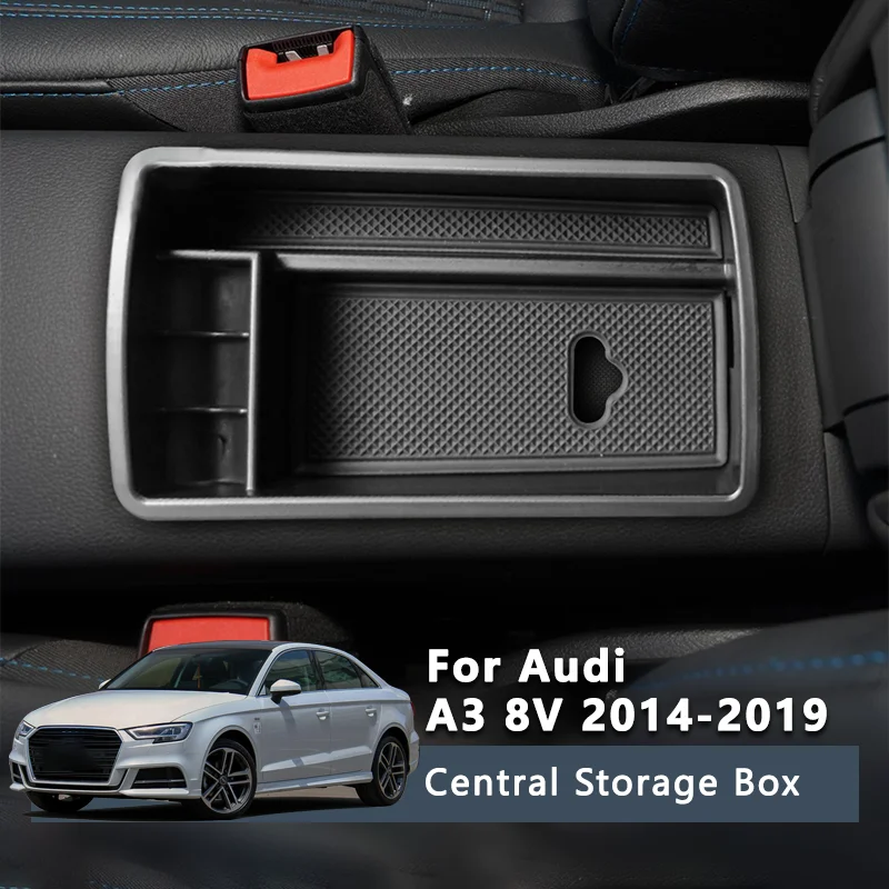 1Pcs Auto Central Armrest Storage Box Tray For Audi A3 8V S3 2014 2015 2016 2017 2018 2019 ABS Car Organizer Accessories Travel