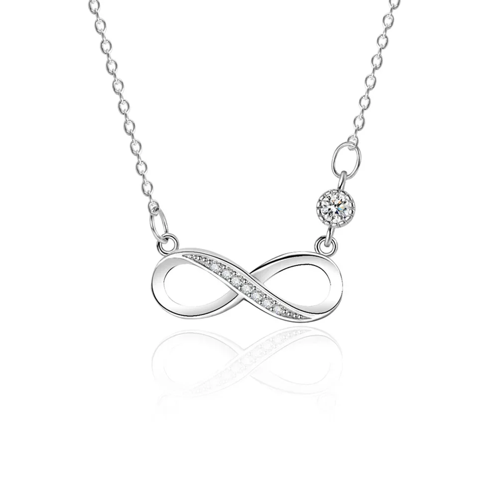 Fashion Female Necklace Sterling Silver color Infinite Love 8-word Pendant Necklace for Women Micro Single Zircon Clavicle Chain