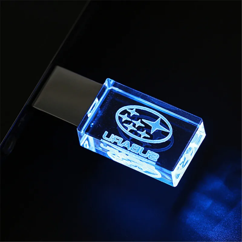 New Car Gift Fashion Crystal USB Flash Drive 128GB with LED Light Memory Stick Free Customized Logo Pen Drive External Storage