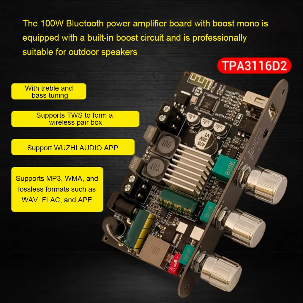 

100W Single Channel Amplifier Power Output Bluetooth-compatible Sound Amplifier Module Amplifier Board TPA3116D2