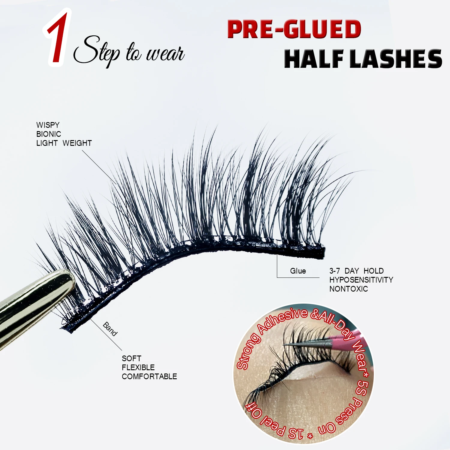 Self Adhesive Eyelashes 2Pairs/Pack No Glue Need Half Faux Mink Lashes Long Lasting Handmade Press On Natural Lashes Strips