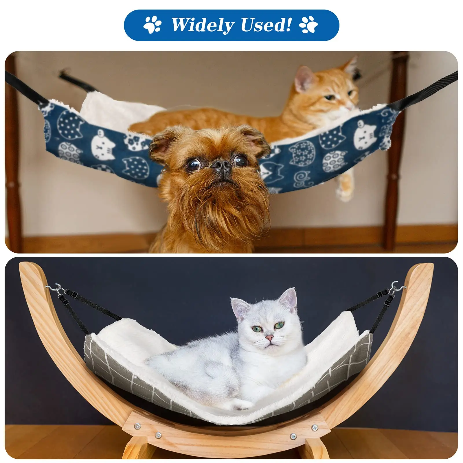 2 Pieces Reversible Cat Hanging Hammock Soft Breathable Pet Cage Hammock with Adjustable Straps Double Sided Hanging Bed ﻿