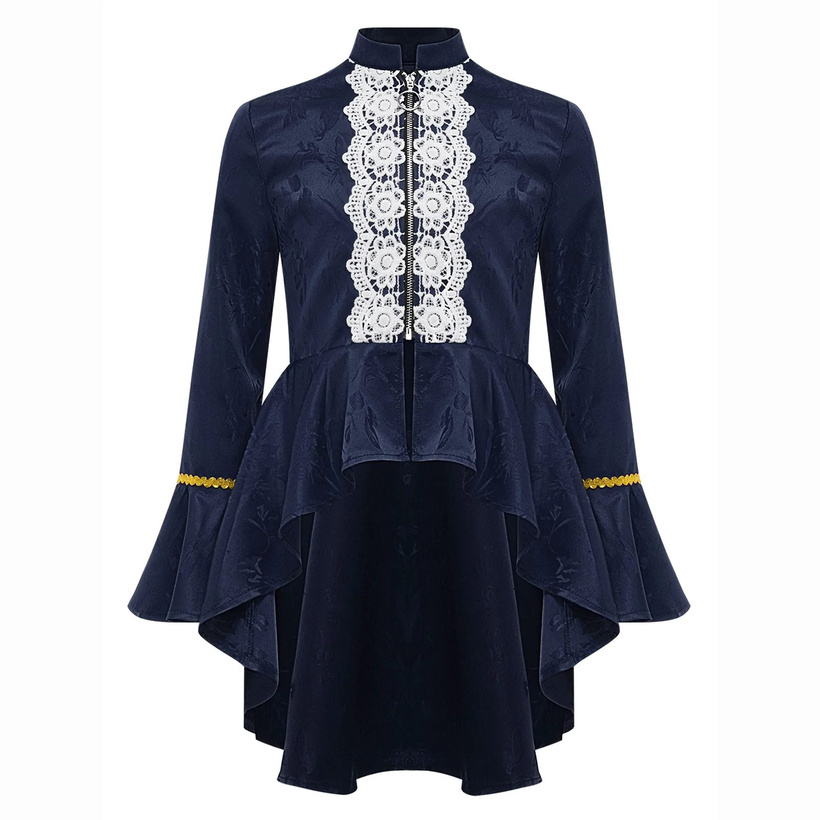 Kids Girls Medieval Renaissance Jacket Pirate Cosplay Costume Gothic Steampunk Long Sleeves Lace Flounce Coat Victorian Tailcoat