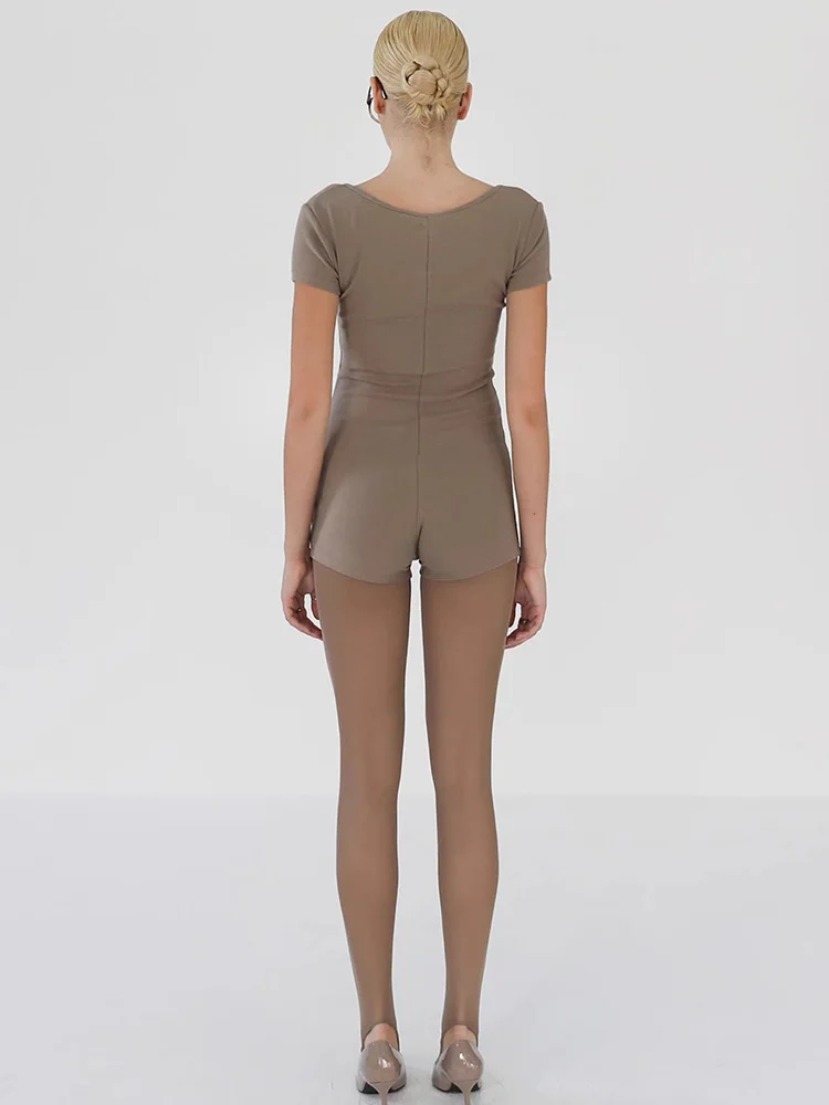 2025년 신상 순색 버튼 고탄력 U넥 오버올 섹시 슬림 섹시 걸 오버올 면 혼방 원단