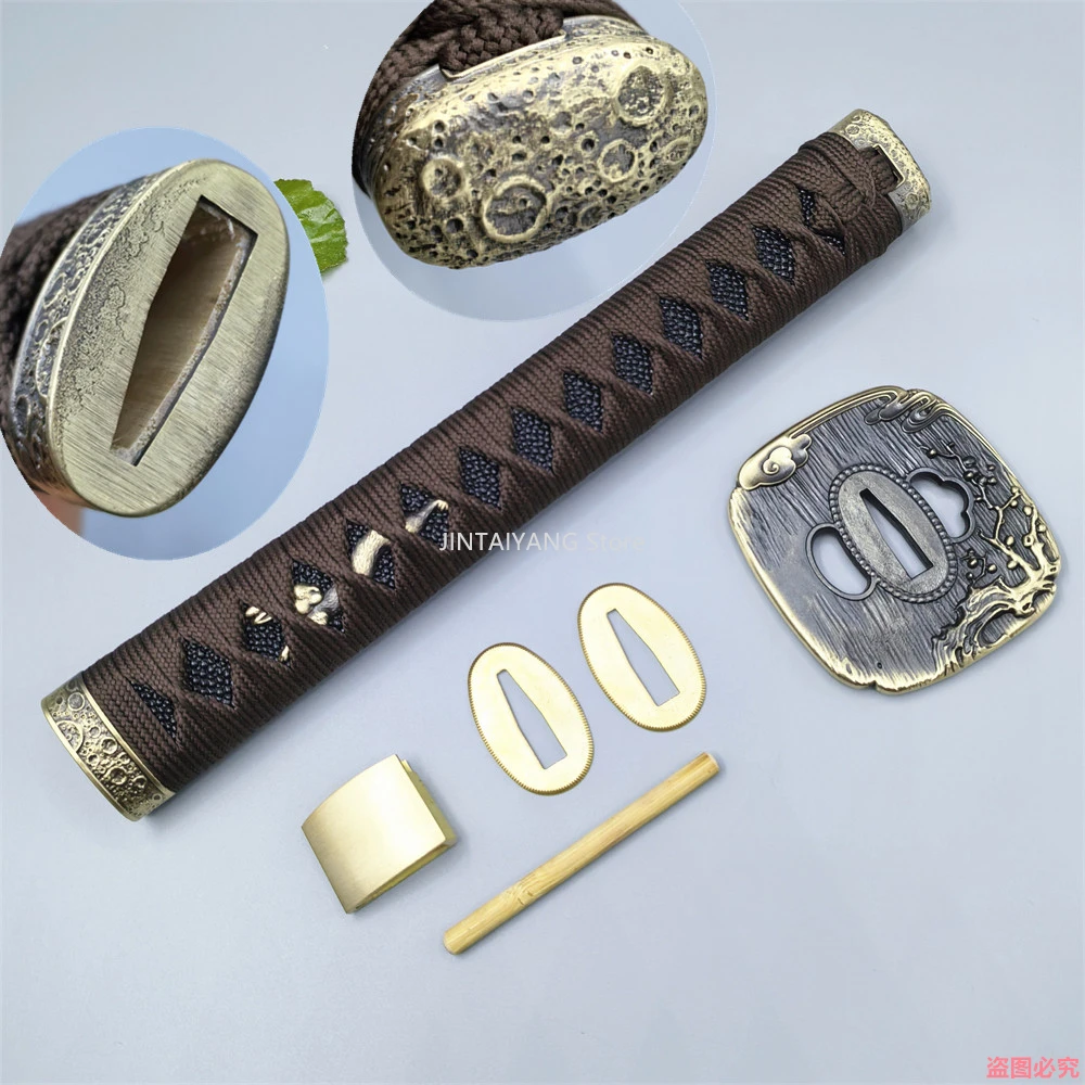 

26CM Tsuka Brass Tsuba Fuchi Kashira Habaki Seppas Accessories For Japaness Samurai Sword Katana Hilt Fittings