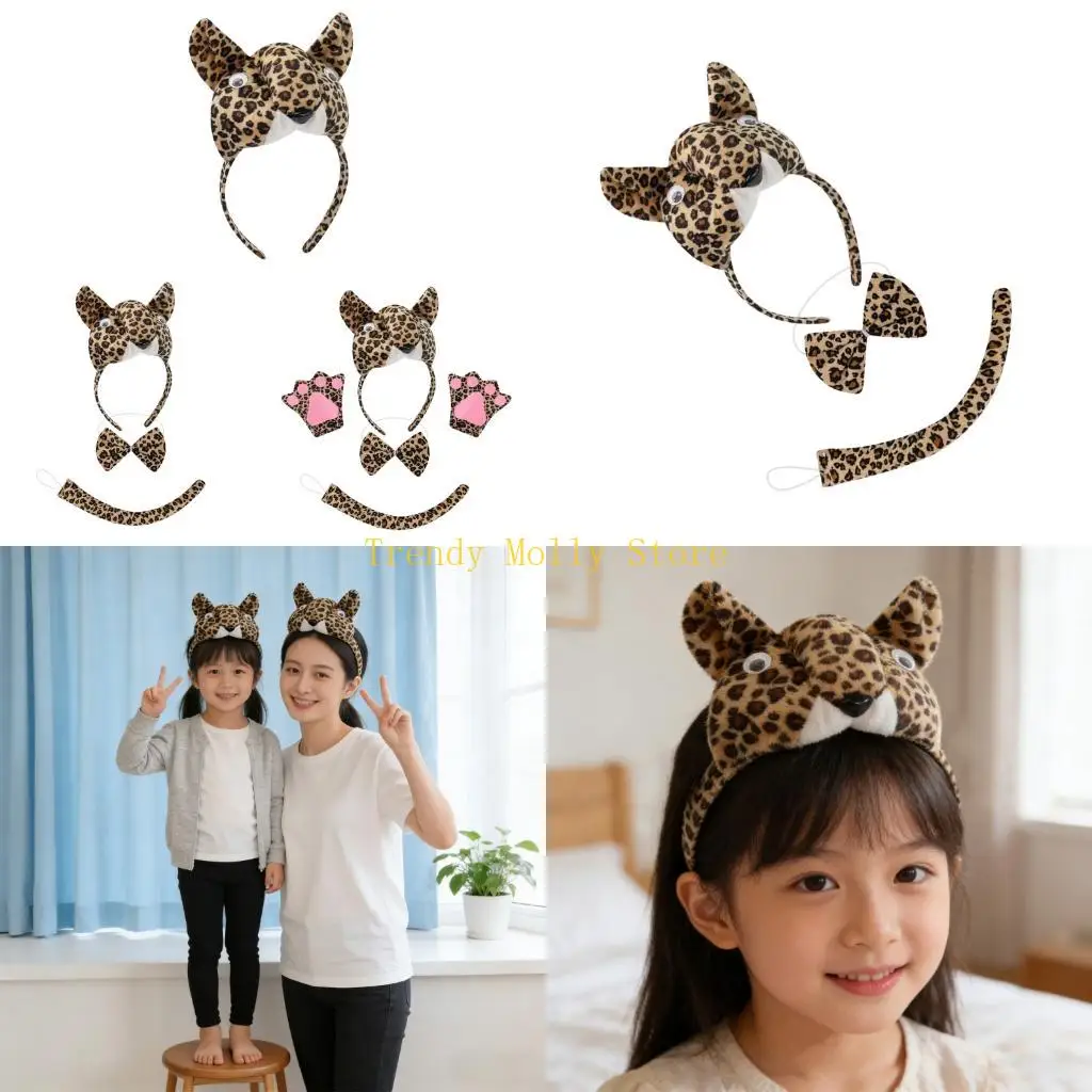 

N5KB Practical Cloth Leopard Headband Animal Props Frequent Use Event Teachers Organizers Costume Headpiece for Women