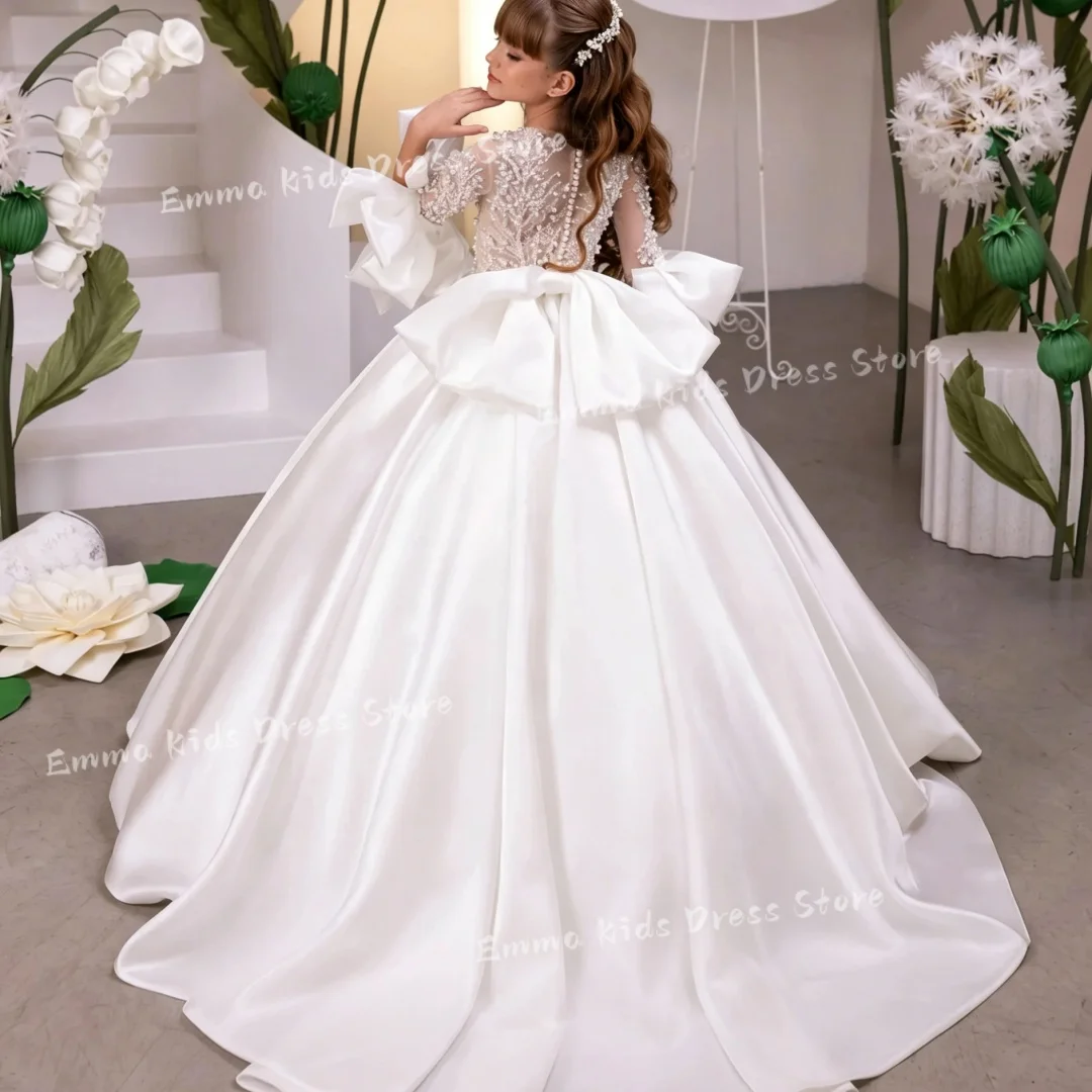 

Custom Elegant White Sheer Lace WeddingChildren's First Communion Dress for Girls Birthday Party Evening Dress