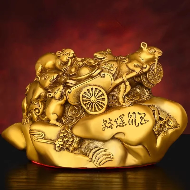 

Латунная фигурка зодиакального крысы, пятая фигурка зодиакального животного, приносящая богатство и процветание, декор для домашнего офиса и рабочего стола.