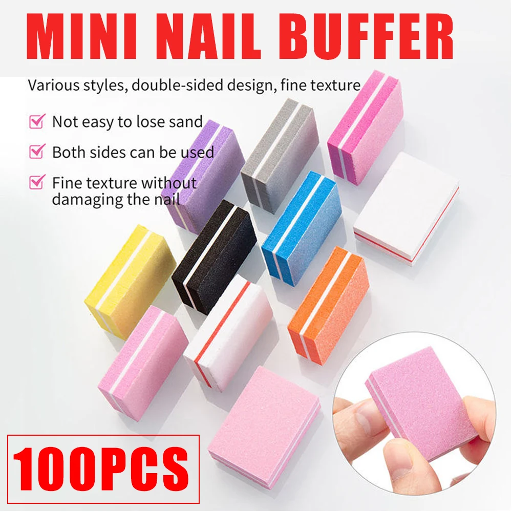 100Pcs Double-sided Nail Buffer Block Professional Manicure 2 Side Nail Polish Sanding Buffing