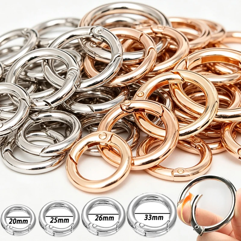 Rotatable Alloy Round Ring Key Chains Spring Clasps Bag Hanger Hooks for Purse Bag Open Carabiner Buckles Connectors DIY Jewelry