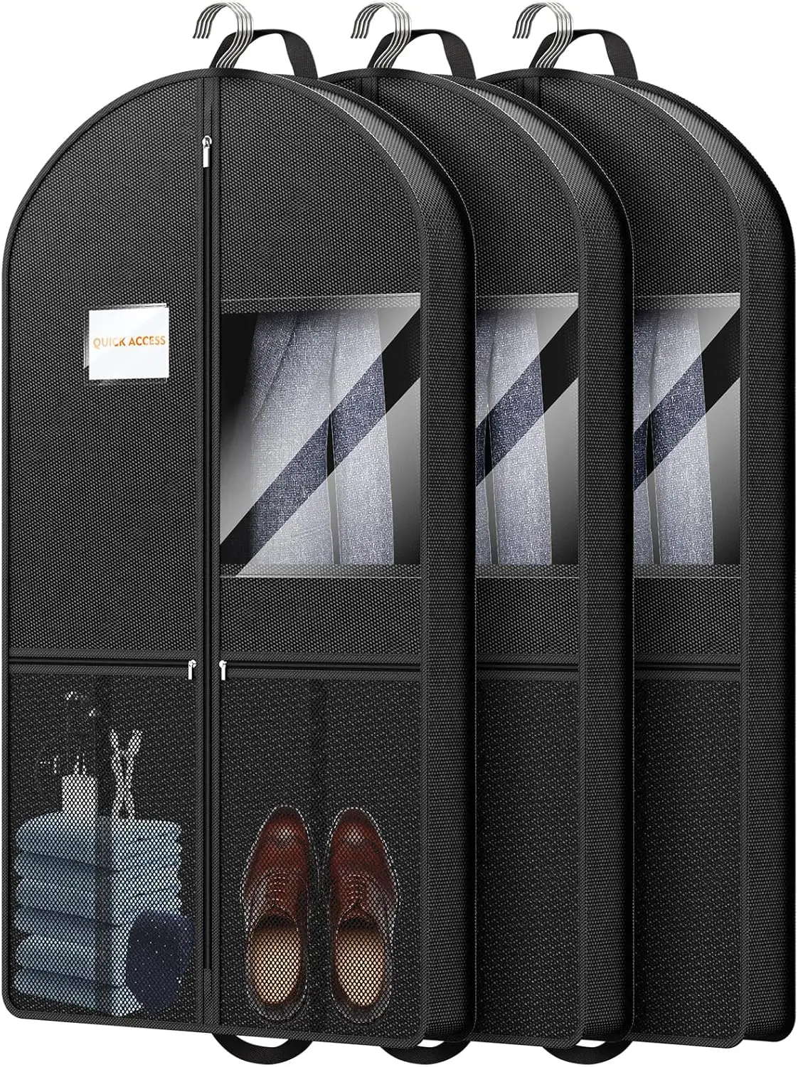 

Набор из 3 дышащих чехлов для одежды 43 дюйма с отделениями на молнии и карманами для обуви для хранения костюмов в путешествиях