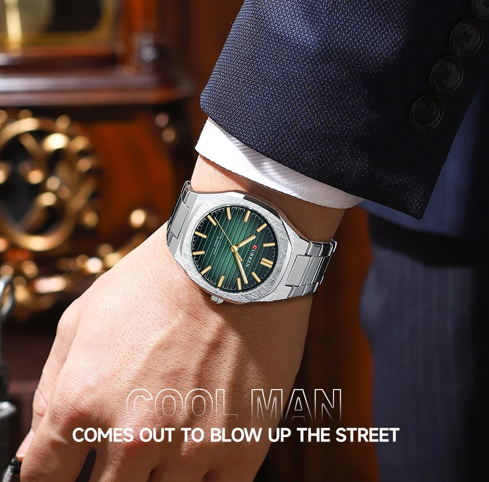 CURREN Minimalistische Herrenuhr mit Edelstahlarmband und Leuchtzeigern, klassische Business-Quarz-Armbanduhr für Männer – Detail 11