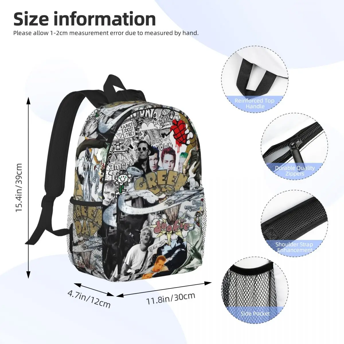Green Day Rock Band Tour Backpack Student Boys Girls BookBag Children School Bag Laptop Shoulder Bags for Men Women