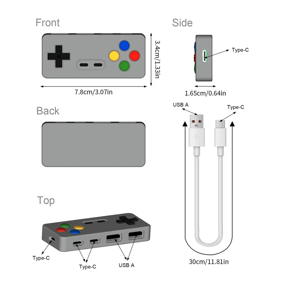 Cartoon Mouse Keyboard USB Converter Expansion GamePad Shape Design HUB Connector 4 In 1 Type-C USB 2.0 HUB With 2 Type C Port
