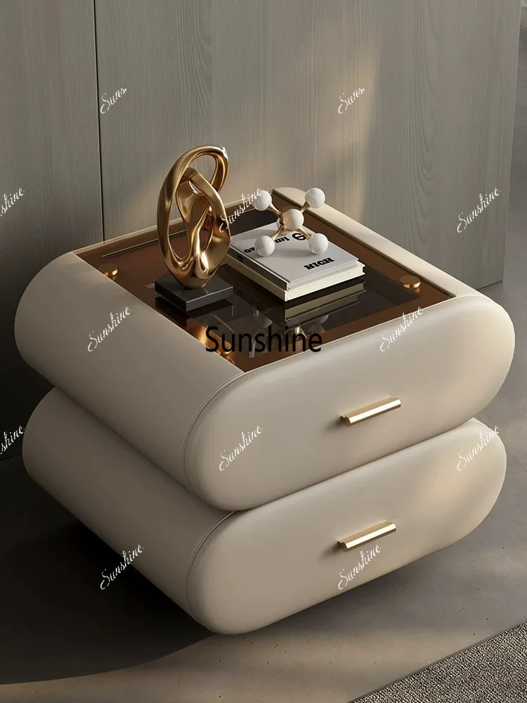 Premium Italian light luxury solid wood bedside table