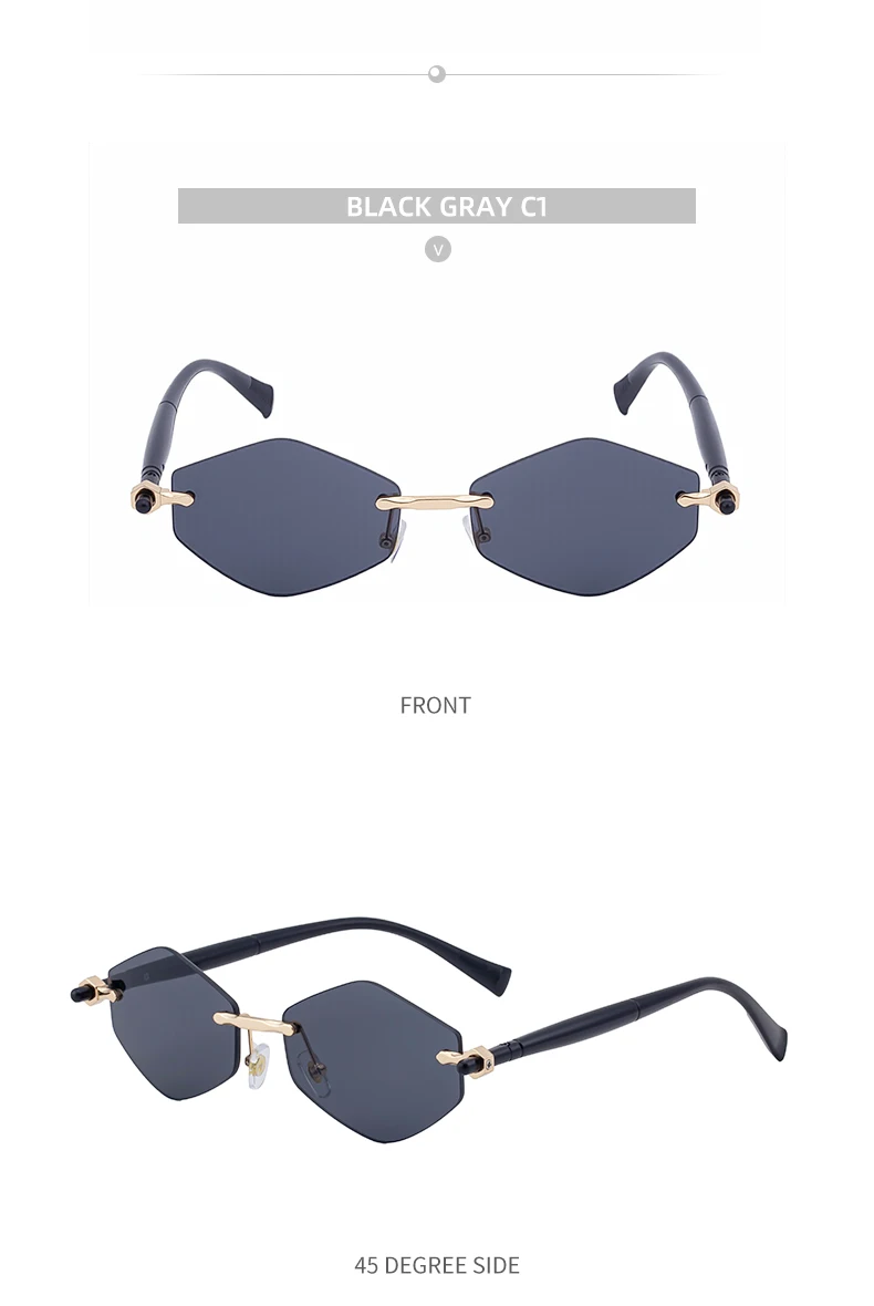 Randlose Polygon-Sonnenbrille für Damen 2026 Luxusmarke Mode Retro Sonnenbrillen Punk Sechseckige Brillen für Damen UV400 Outdoor-Sonnenbrillen – Detail 19