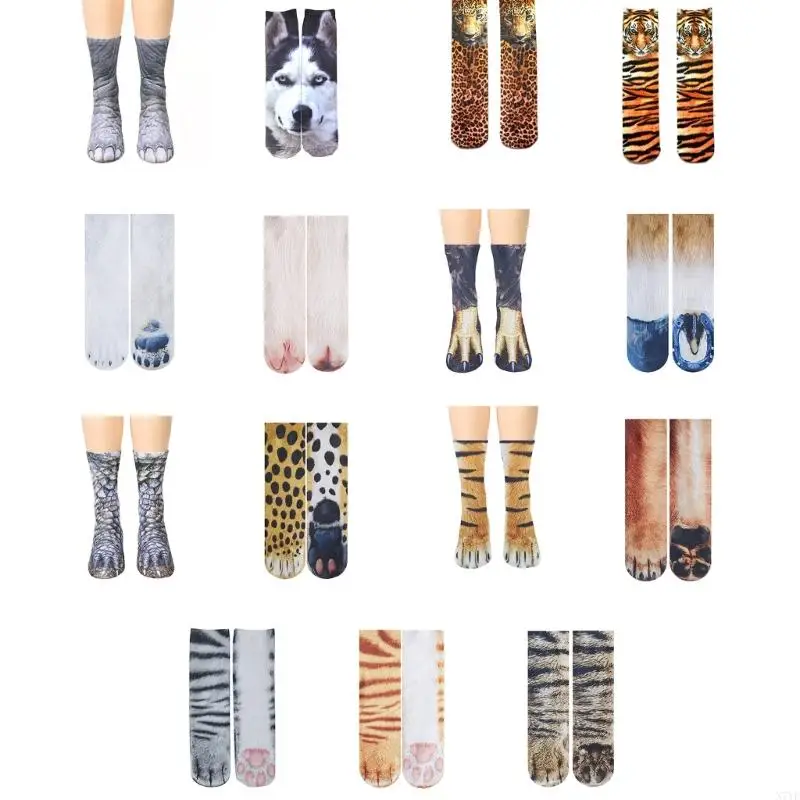 

N7YF Adult Men Women Funny Animal Paws Socks Simulation for Cat Dog Leopard Claws 3D Printed Novelty Tube