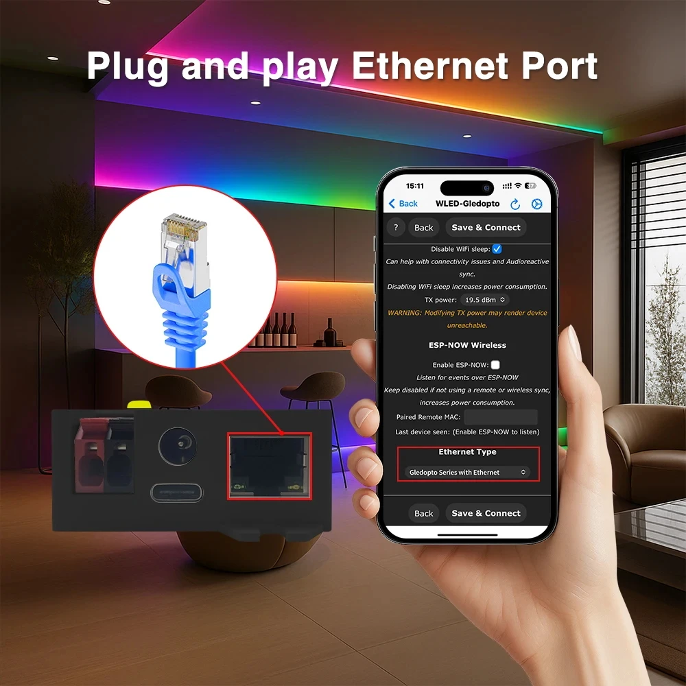 GLEDOPTO WLED Digital LED Controller Dynamic Mic Sound Reactive Energy Save Relay 20A Fuse For WS2811 WS2812 SK6812 RGBIC