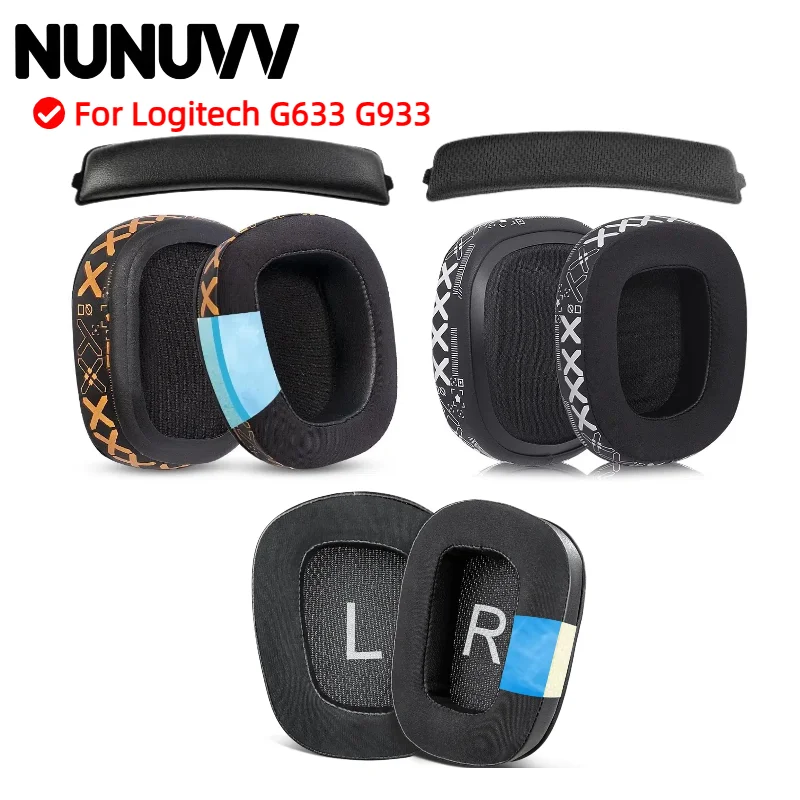 

NUNUVV Replacement Printed ice silk fabric Earmuffs Cushion Ear Pads For Logitech G633 G933 Headphones Accessories
