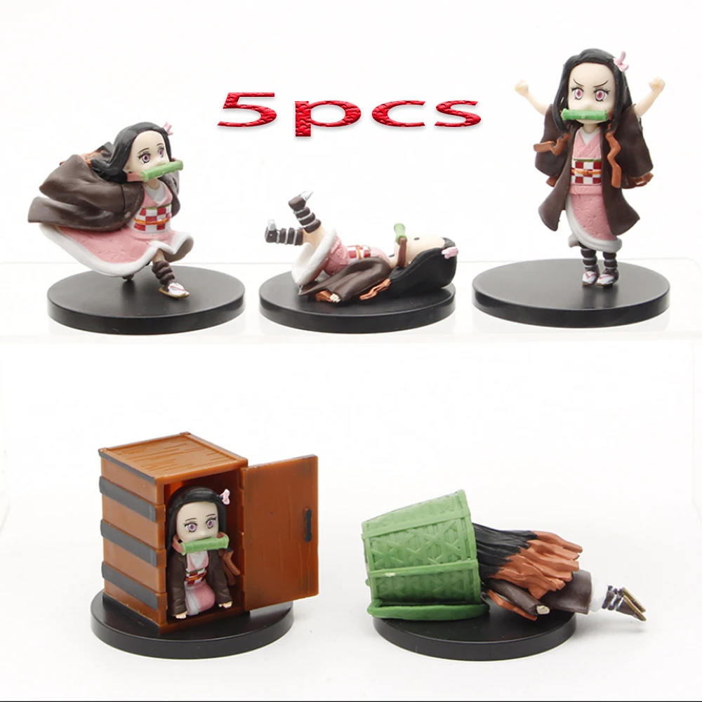 5pcs/set Anime Demon Slayer Kimetsu no Yaiba Kamado Nezuko Car Office Home Decoration Action Figure Models Toys