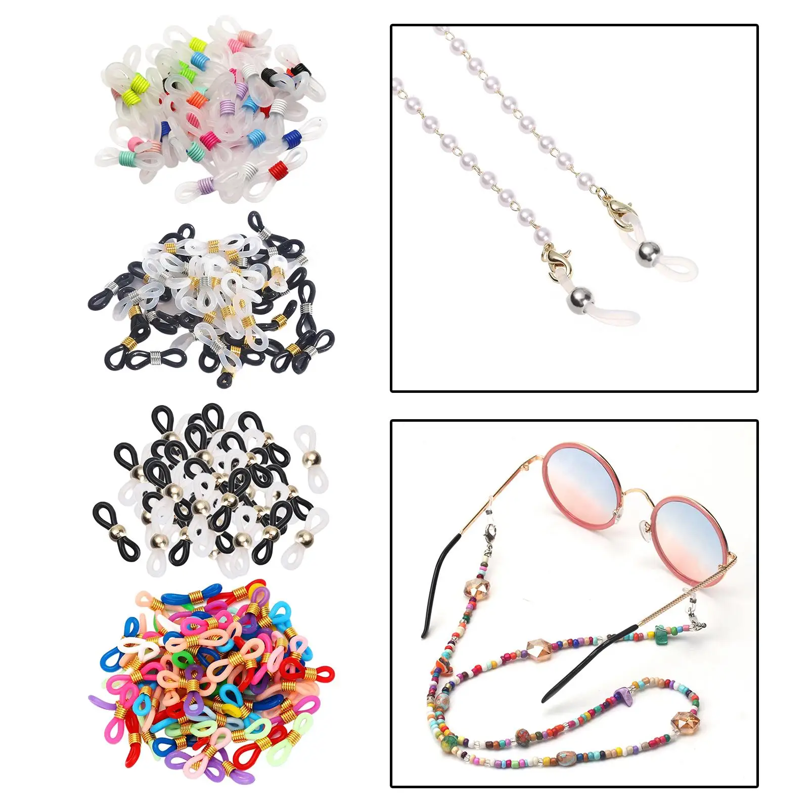 50 Pieces Eyeglass Chain Ends, Adjustable Rubber Ends Connectors for Eye Glasses Holder Necklace Chain Strap