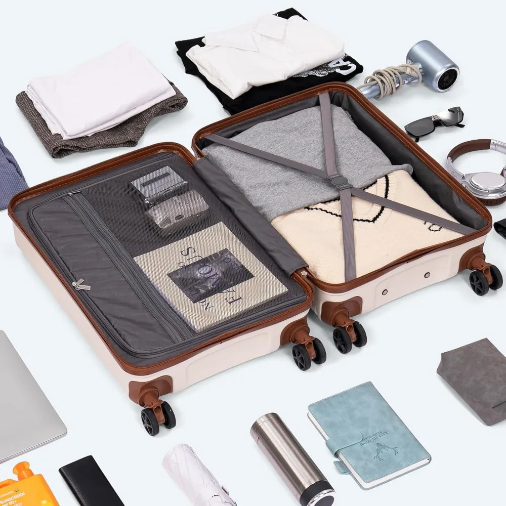 Ensemble de bagages légers 3 pièces avec porte-bagage Spinner de 20 pouces, coque rigide ABS, serrure TSA, idéal pour les voyages et les voyages d'affaires