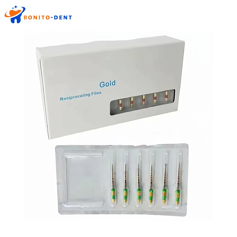 6Pcs Heat-Activated Dental Gold Files Flexible Engine Files for Endodontic Root Canal Treatment Dentistry Tools Pack