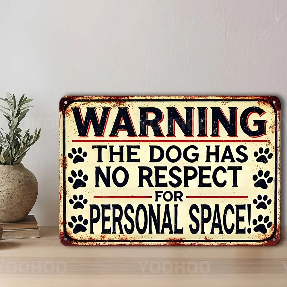 Vintage Dog Warning Aluminum Sign, Fun 