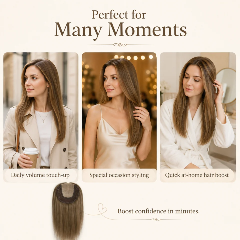 Toupee de base de seda TUW29 para mujer, solución para cabello fino, apariencia natural 5