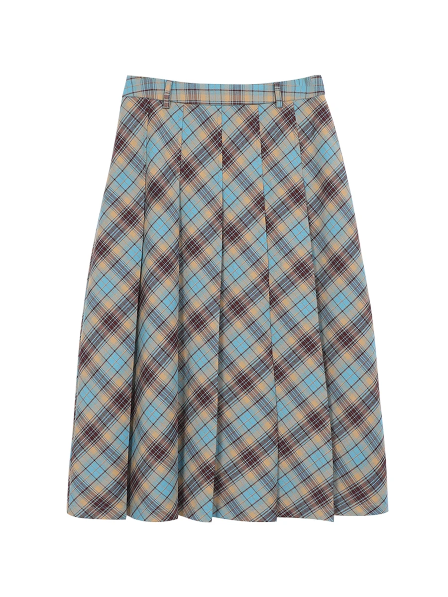 スリムAラインミディスカート ハイウエスト チェック柄 プリーツ カジュアルスタイル レディース 秋新作 エレガント ロングスカート