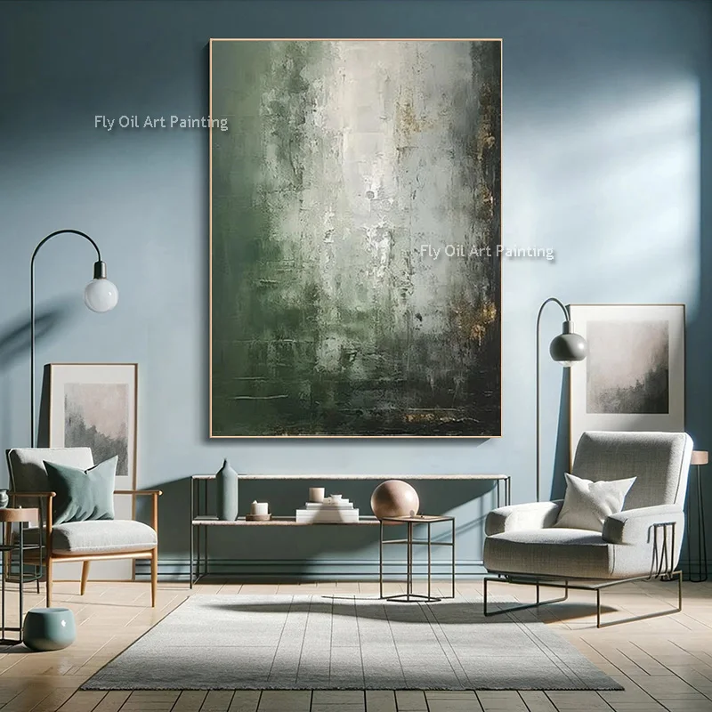 

Abstract Fashional Artwork Green Black Wall Art Decor For Room Hall New Simple Green White Oil Painting Large Wall Art As Gift