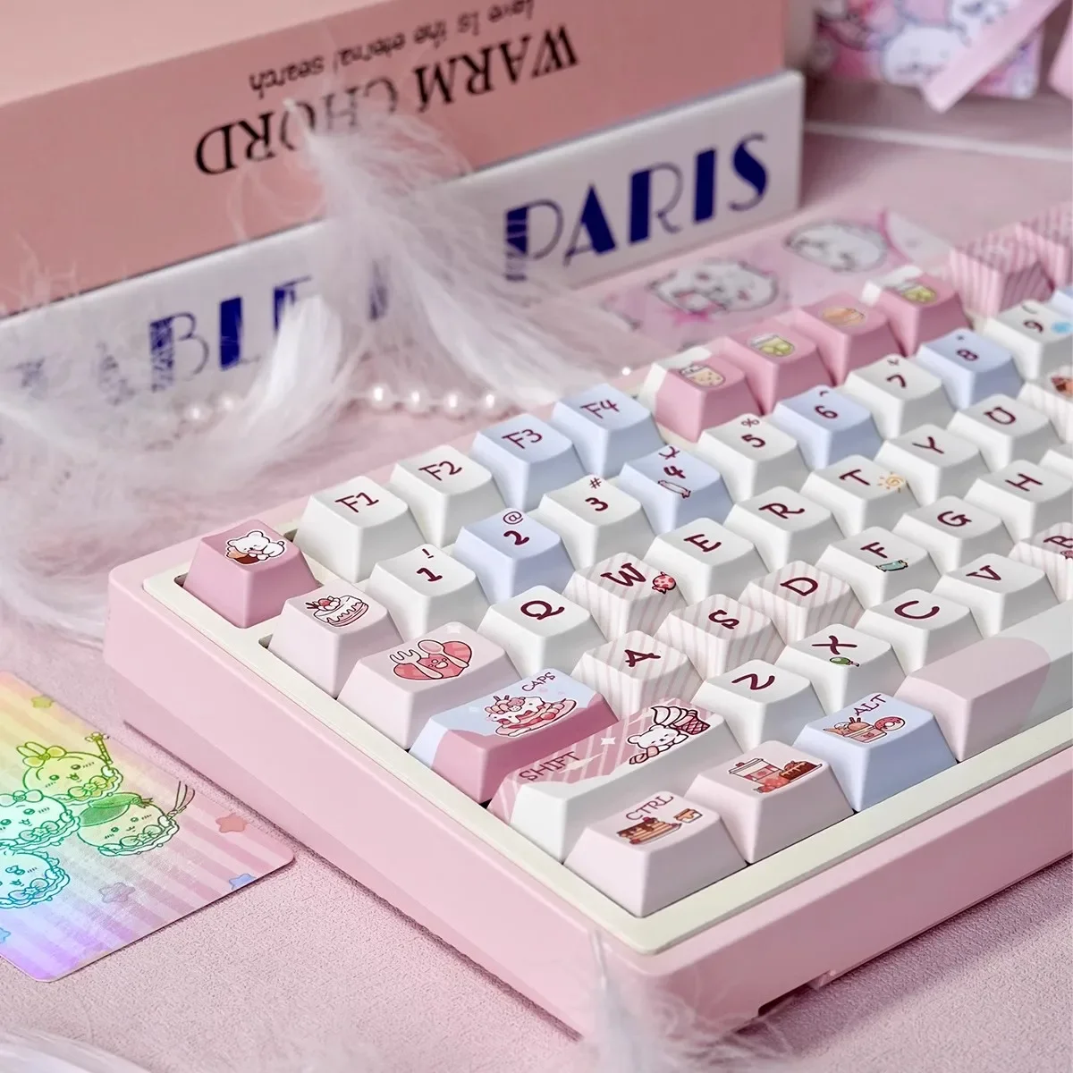 Cream Sweetheart Theme Keycaps Set PBT Sublimation Cherry Profile Key Caps Mechanical Keyboard Side Carving Custom Pink Keycaps