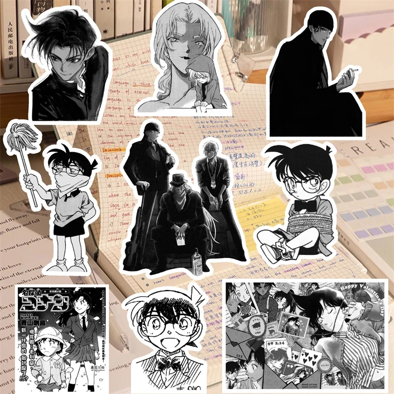 68pcs/lot Black White Detective Conan Anime Stickers Manga Animated Decoration Suitcase Scrapbooking Stationery Laptop Kid Decal