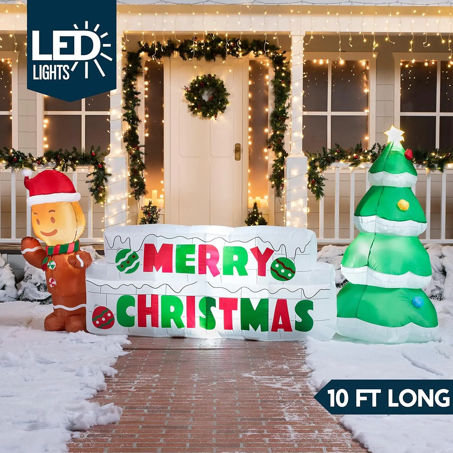 JOYFY 10 FT Christmas Inflatable Gingerbread Man & Christmas Tree Holiday Inflatable Outdoor Decoration  for Xmas Party Gift