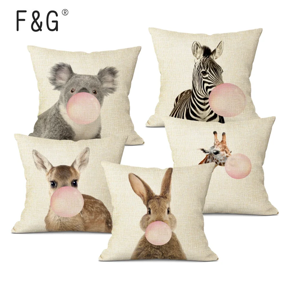 Animal Decoration Cushion Cover Cute Zebra,Koala,Giraffe and Rabbit Print Throw Pillow Cases for Kids Bedroom Decor