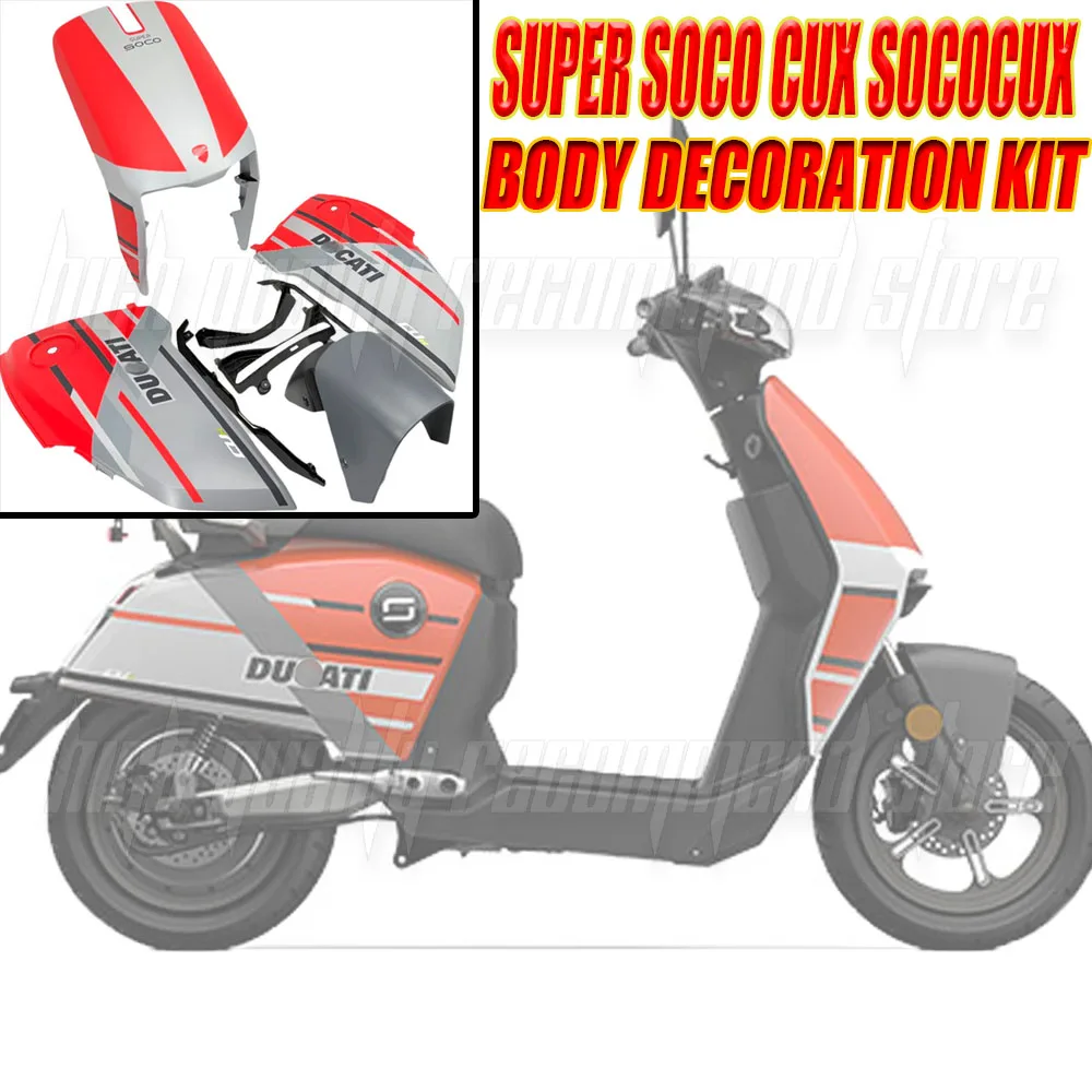 Super Soco CUX Body Decoration Kit - Ducati Style Fairing Set for SocoCUx Electric Scooter, Red & Grey Custom Panels