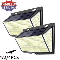 Luzes solares ao ar livre do sensor de movimento, Luzes de segurança impermeáveis para parede, 3 modos de iluminação, 468 LED, 1 pacote, 2 pacotes