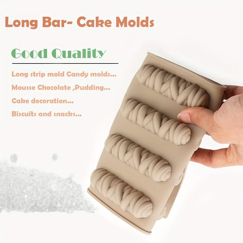 1 Silicone Spiral-Shaped Long Cookie Mold, Silicone Mousse Rectangular Cake Mold Baking Tool That Can Make Cakes, Chocolate Bars, Mousse, Cookies, Crayons, Etc - view 4