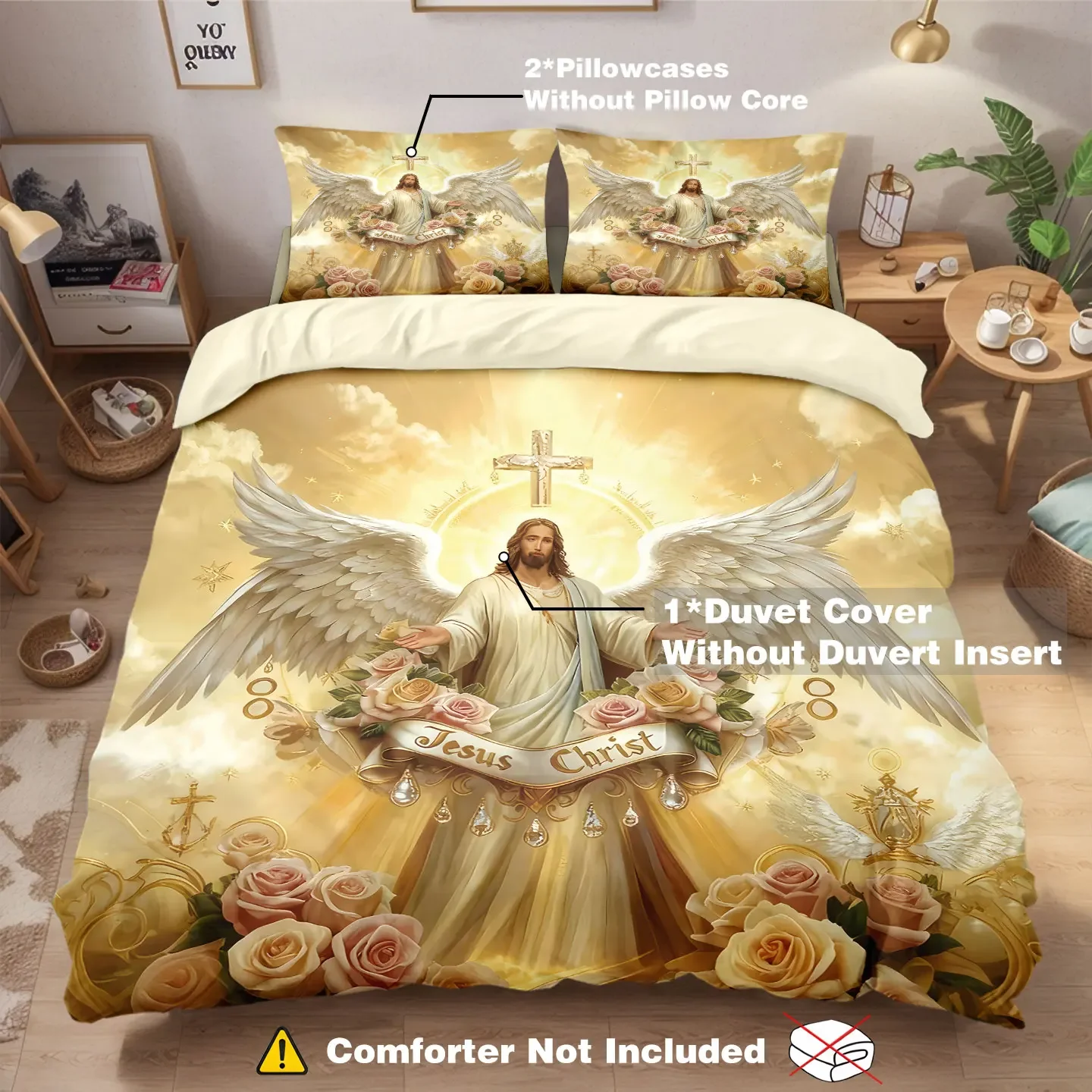 

3pcs Jesus Themed Printed Polyester Bedding Set Soft and Comfortable Available in Multiple Sizes and Machine Washable