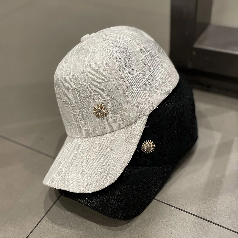 Korean Style Ins Thin Sun Logo Lace Breathable Peaked Cap Women's Spring And Summer Fashion All-match Sun-proof Baseball Cap