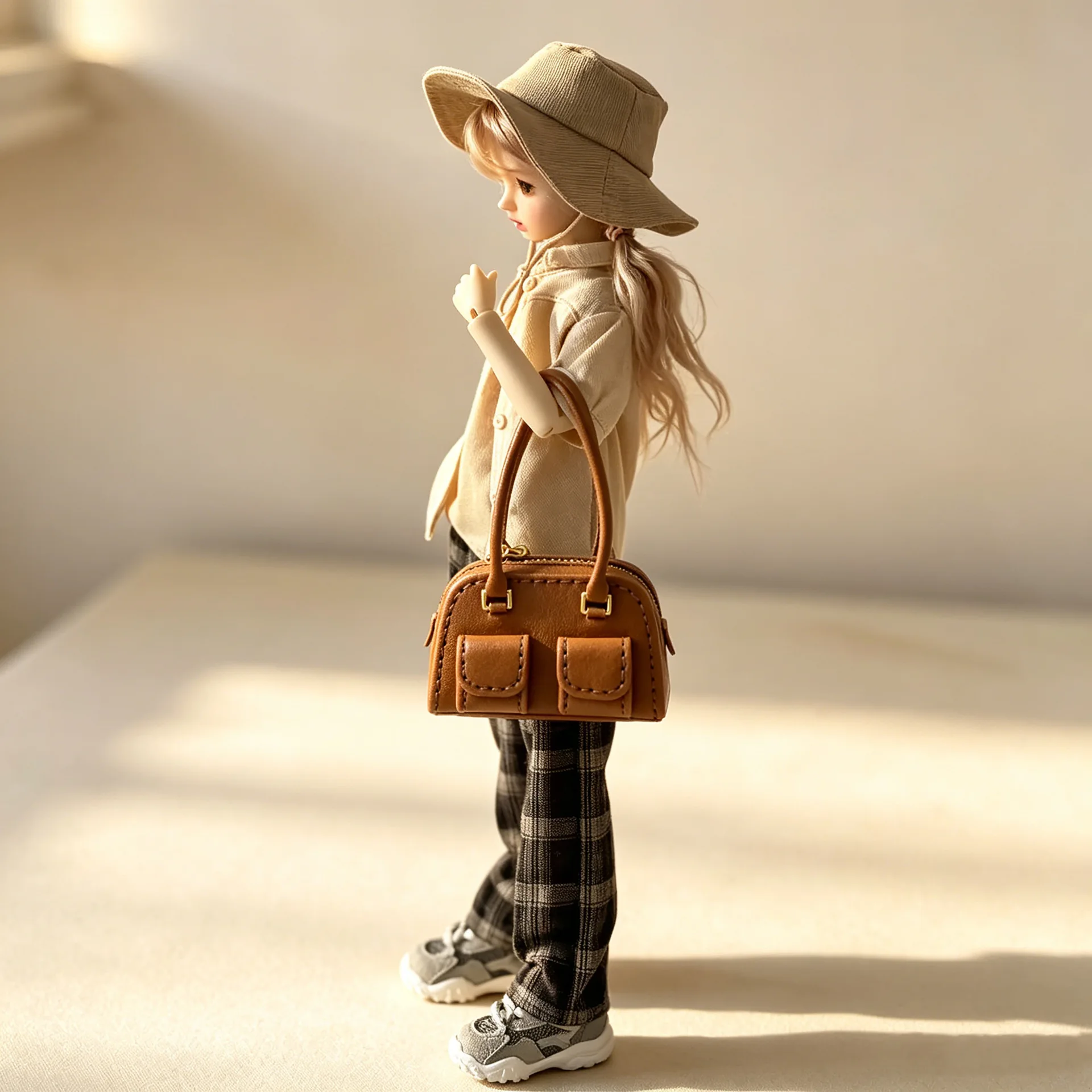 Small Knitted Leather Dual-Pocket Mini Bag College-Style Square Doll Accessory Bag, Multiple Designs Available