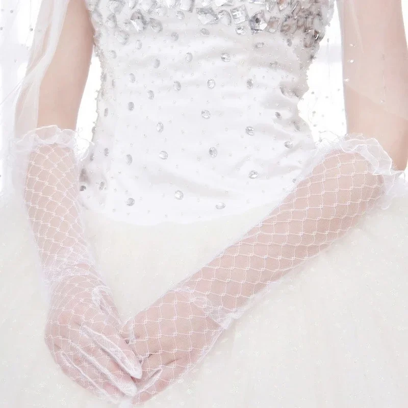 Bridal Lace Wedding White Translucent Gauze Woman Summer Sun Protection Ladies Fingered Gloves Accessories