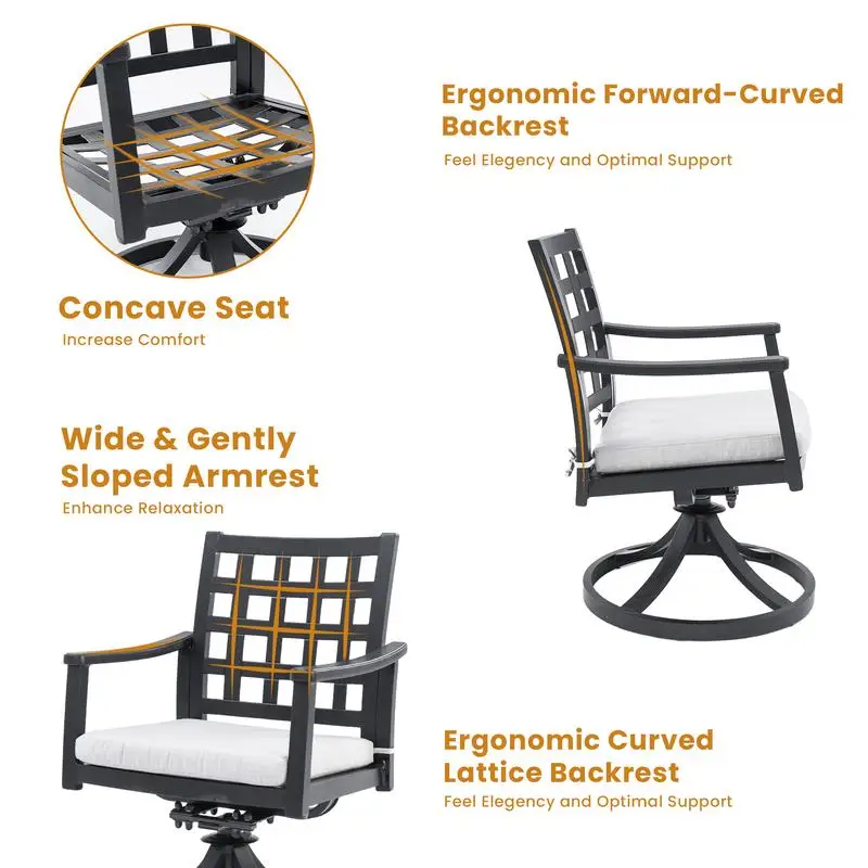 طقم طعام فناء كلاسيكي حديث مكون من 7 قطع مع طاولة مستطيلة و6 كراسي صخرية دوارة، ألومنيوم مصبوب خالٍ من الصدأ، جمرة مزخرفة #6